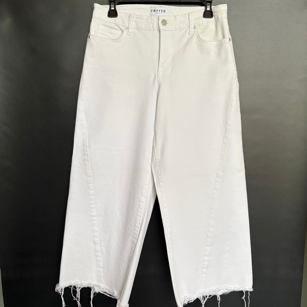 Frayed Jeans - white cropped raw edge jeans - Size 27